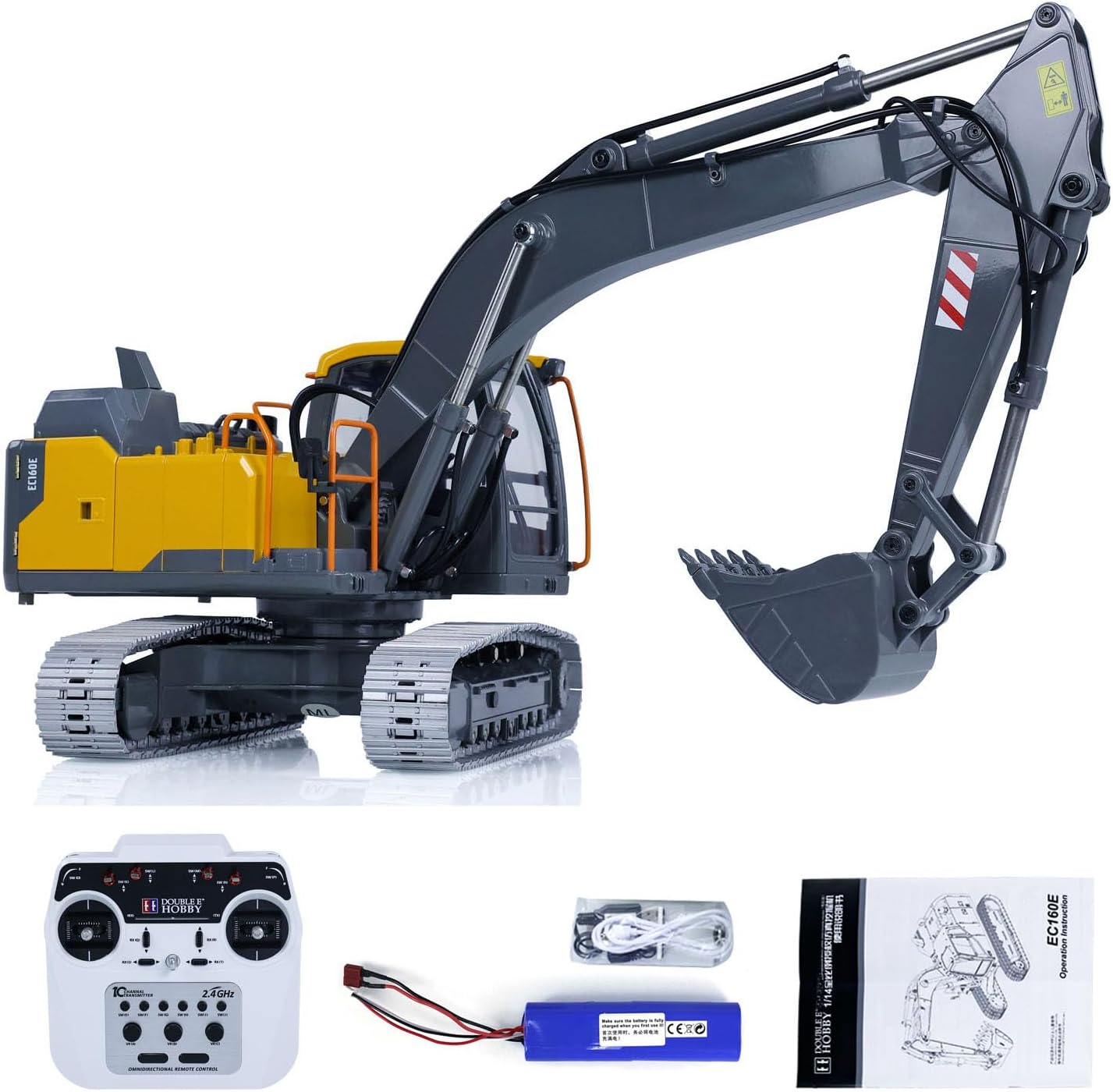 1:14 Double E RC Excavator Model for E010 EC160E Full Alloy Metal RC Engineering Digger Vehicle Motor ESC Servo Light