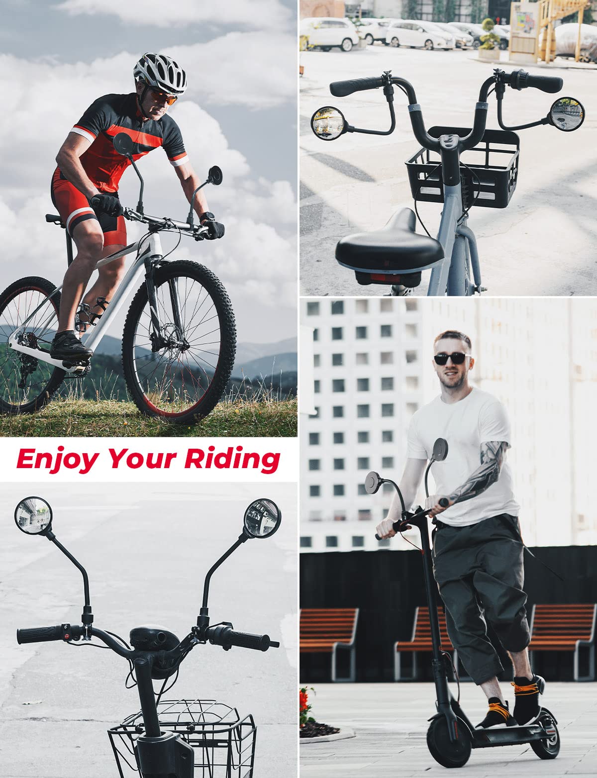 KEMIMOTO Specchietto retrovisore per bicicletta, con supporto manubrio regolabile a 360°, universale, per bicicletta, scooter, e-bike, bici da corsa, mountain bike, bici elettrica (1 pezzo)