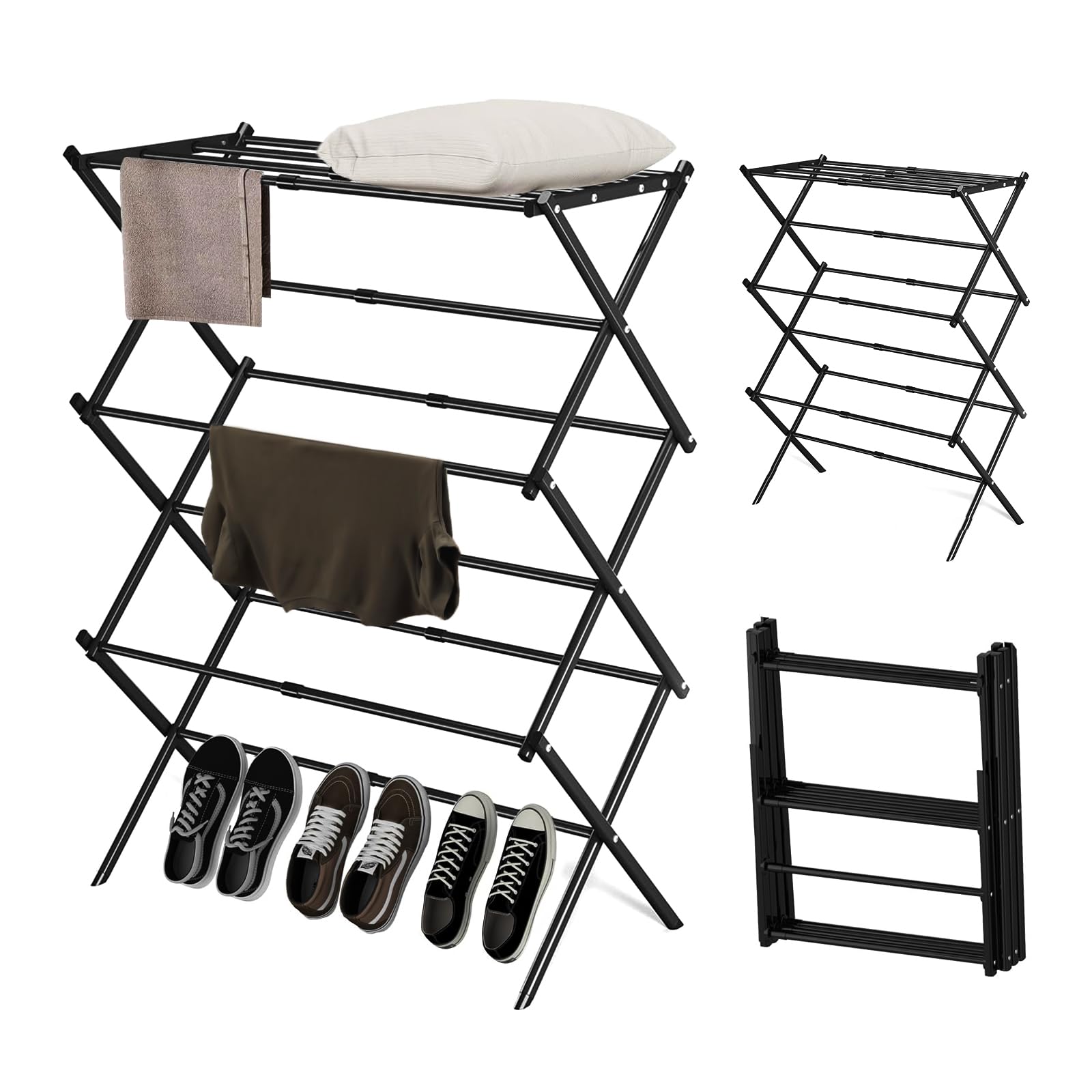 Étendoir tour compact pour balcon et camping avec barres extensibles