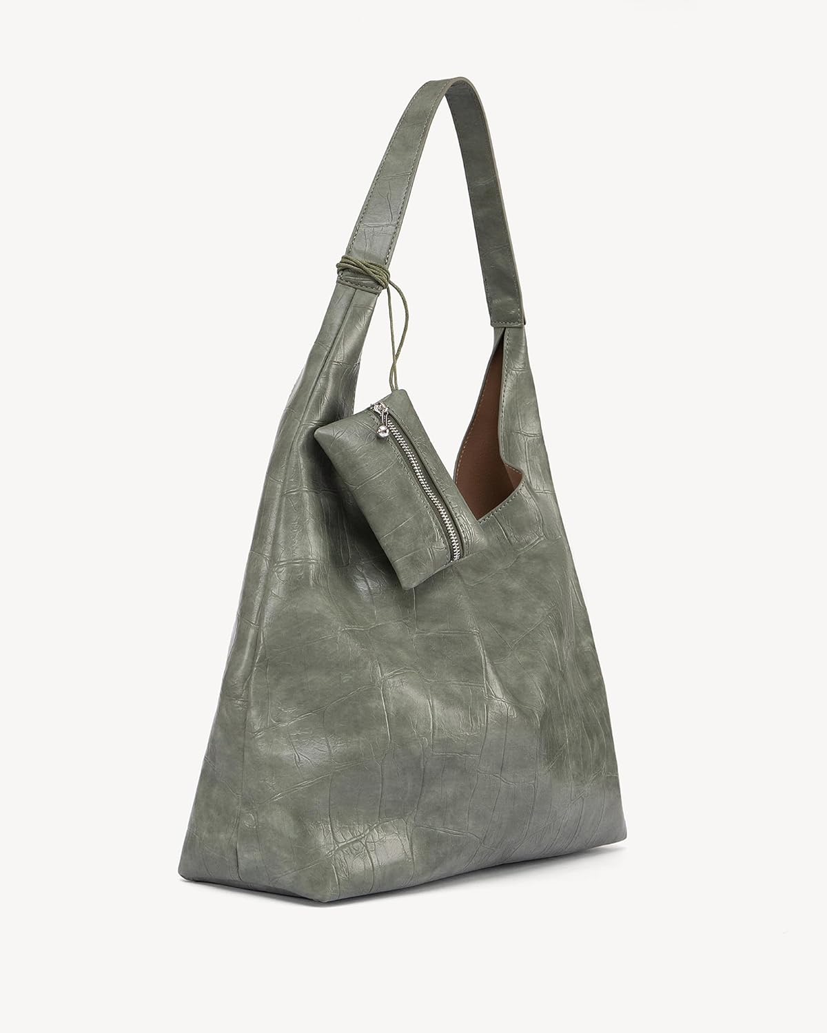NEWBELLA Women's Hobo Shoulder Bag, Vegan Leather Wide Strap Hobo Purse, Lightweight Commute Tote Bag for Daily Work (Olive Green)