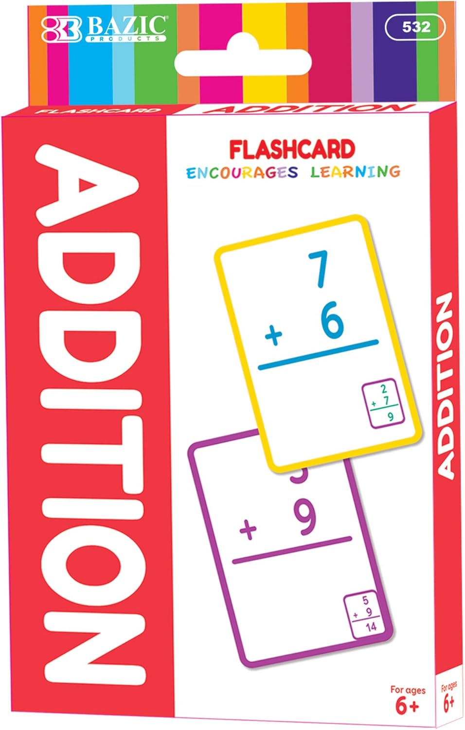 BAZIC Products Addition Flash Cards, Numbers Math Flashcards at School Home, Problem Solving (36/Pack), 24-Packs