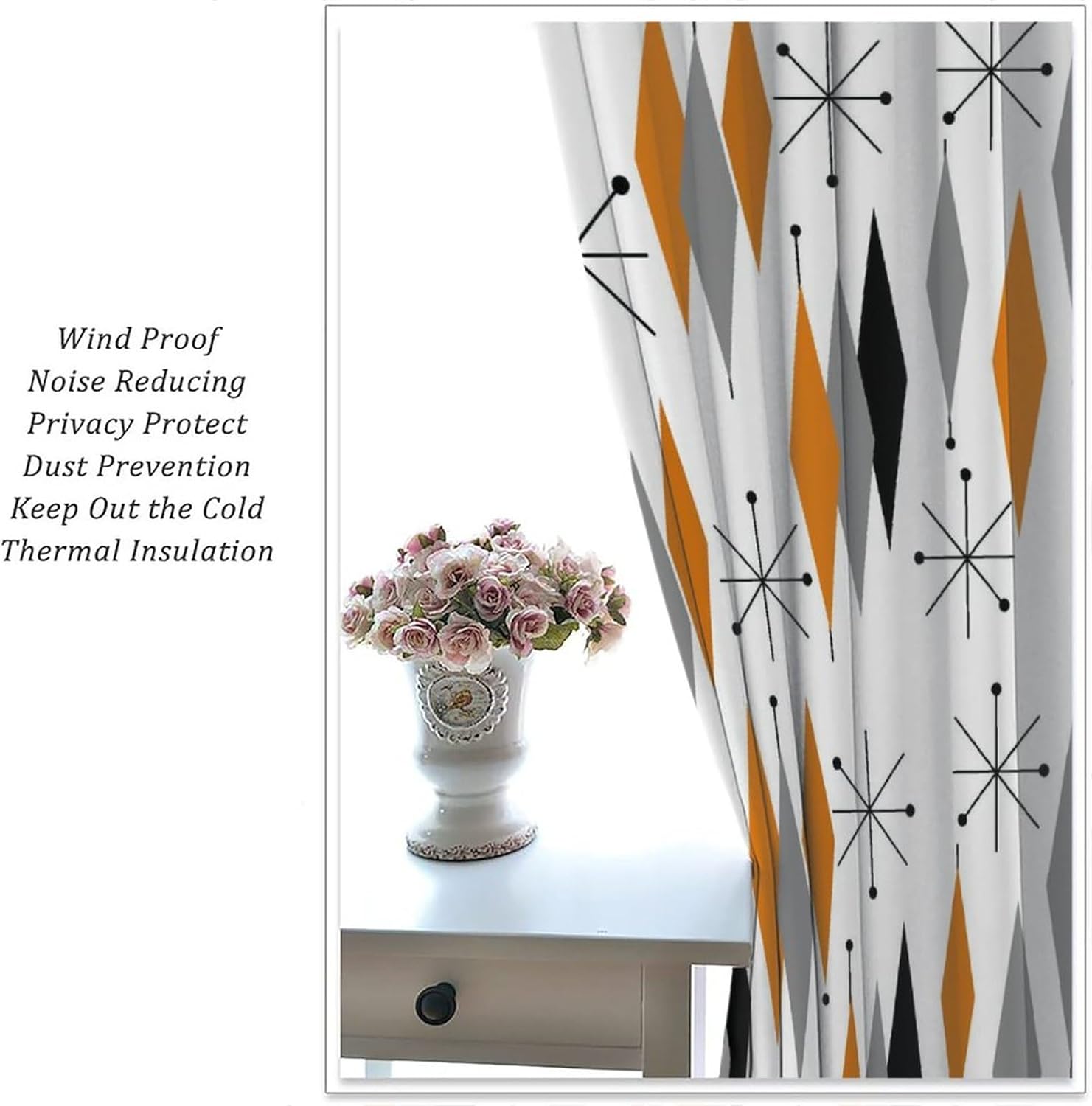 Vintage Mid Century Black Stripe Blackout Curtain Modern Abstract Geometric Noise Reducing Drapes Rod Pocket Bedroom Dining Room Living Room Kitchen Cafe 2 Panels 42x45 in