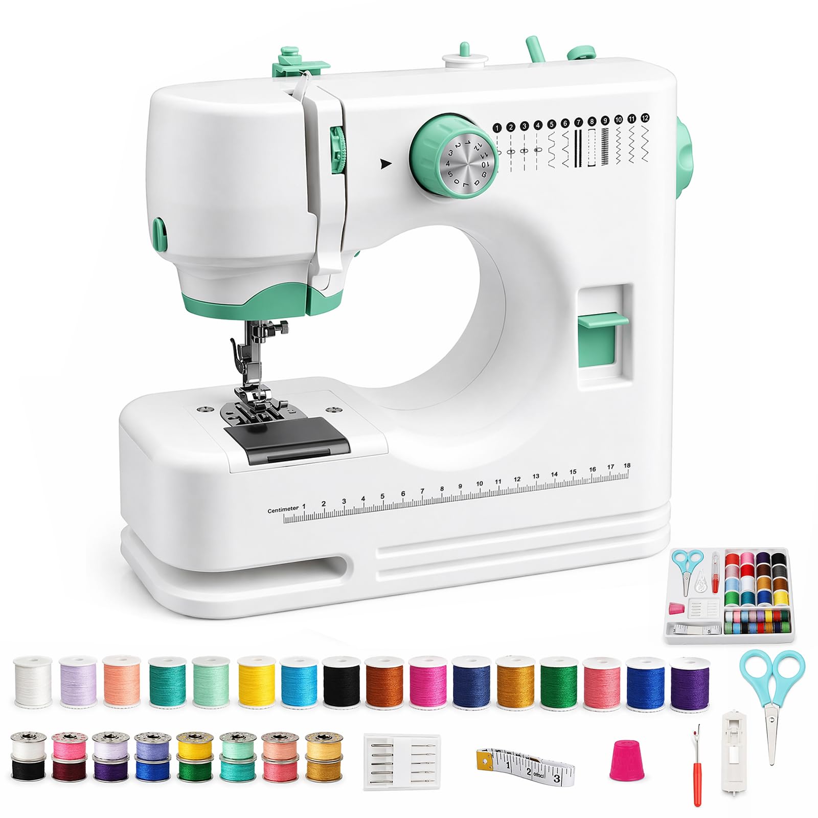 Maquina de Coser Portátil, Mini Maquina de Coser para Principiantes con 12 Puntadas de Costura y Accesorios de Costura, Ideal para Principiantes y DIY