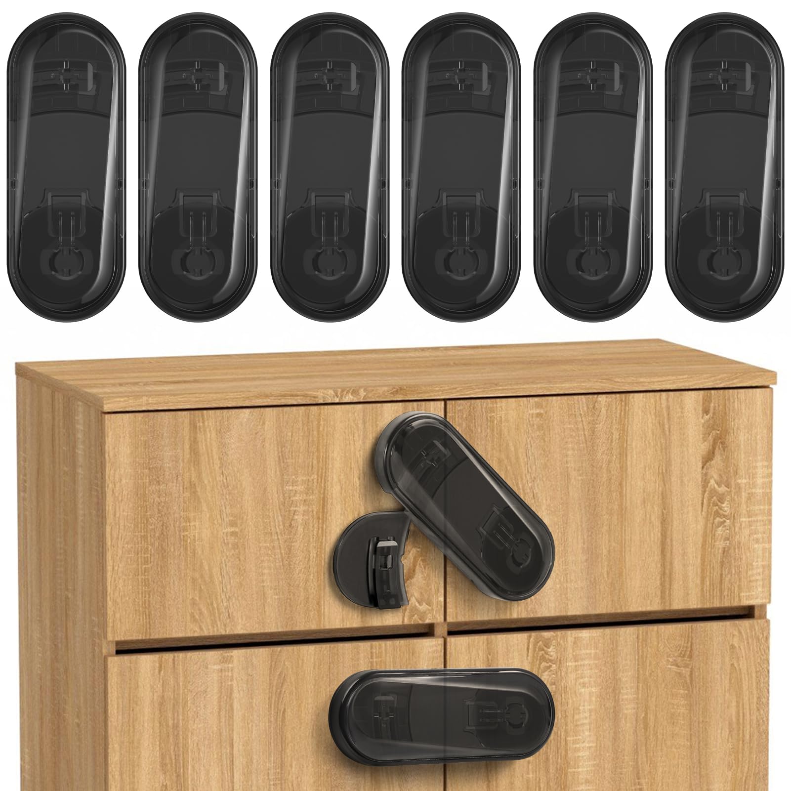 Cerraduras de Seguridad para Armarios, 6 Paquetes de Cerraduras de Seguridad para Armarios con Adhesivo, Cerraduras de Seguridad para Armarios, Armarios, Cajones (Negro)