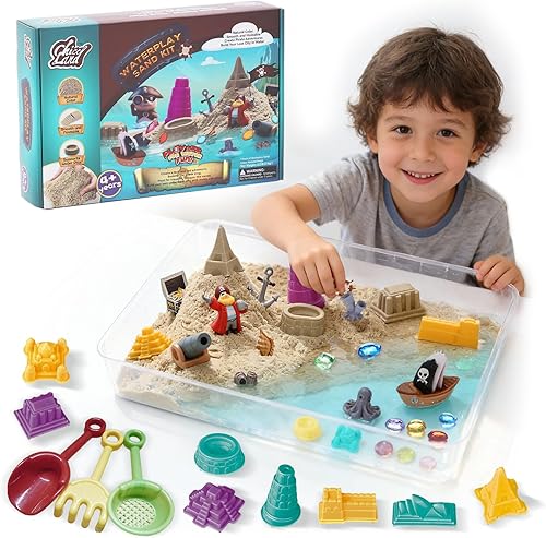 Waterplay - Kit de arena sensorial de aventura pirata para jugar en el agua, construir ciudades submarinas, arena de 2.2 libras, accesorios piratas,