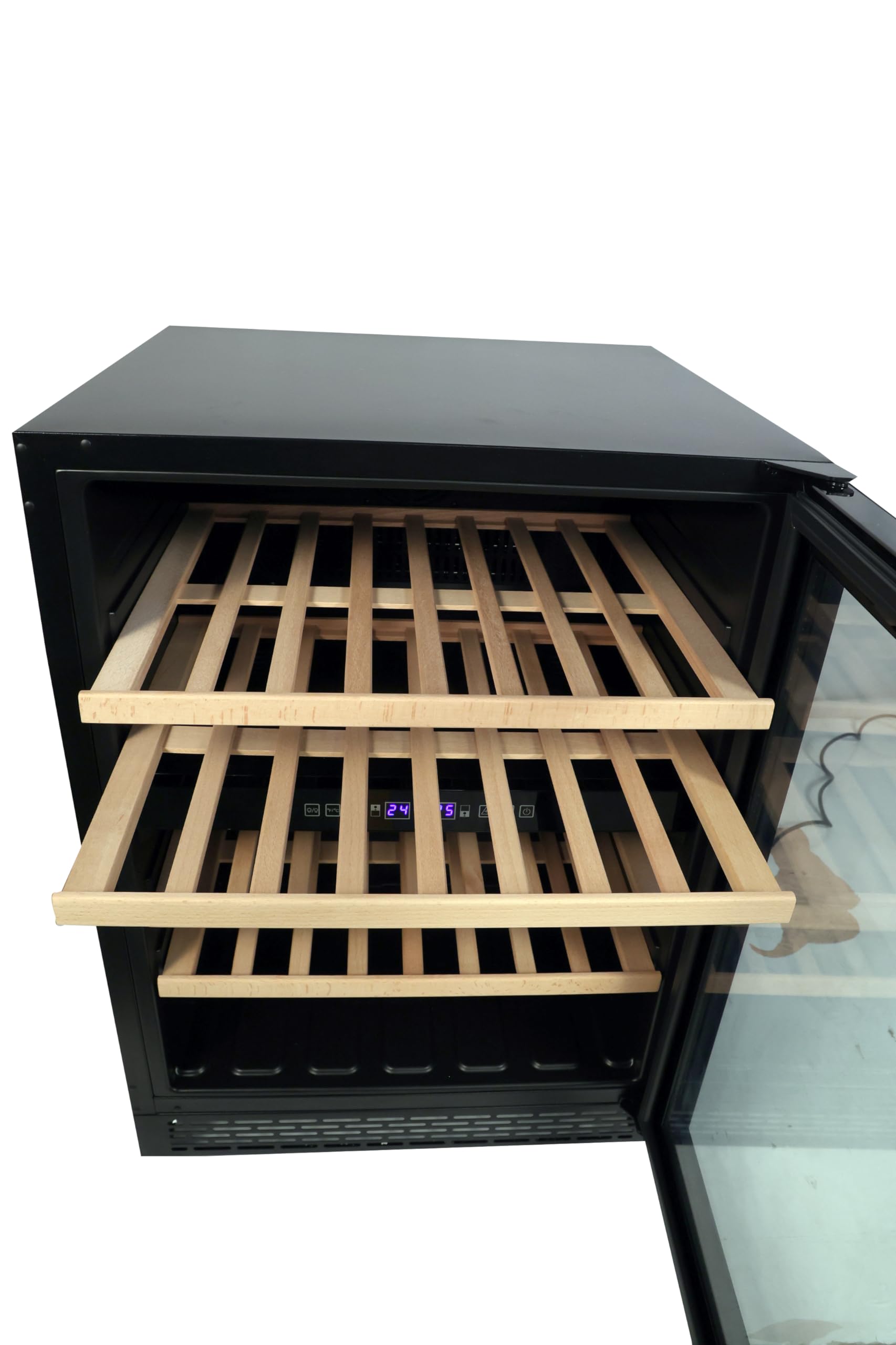 Carysil 49-Bottle Wine Chiller, Free Standing, Dual Cooling Zone (3°C-12°C White Wine & 12°C-20°C Red Wine), Adjustable Wooden Shelves with Toughened Glass Door, LED Display, Ideal for Home - Image 6 thumbnail
