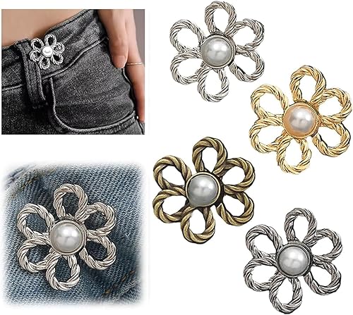 Flower Jean Waist Tightener Buttons for Adjustable Waist Buckle Extender Set for Loose Jeans,Jeans Button Pant Waist Tightener No Sewing Required