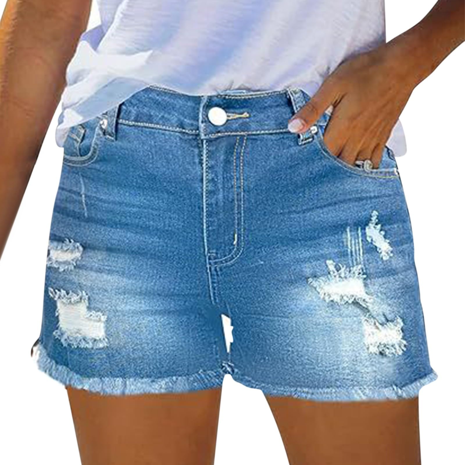 Pantaloncini Jeans Donna Curvy Vita Alta Jeans Corti Strappati Estivi Elasticizzati Pantaloni Corti Comodi Leggeri con Tasche Short Jeans Push Up Eleganti Hotpants Casual Bermuda in Denim Taglie Forti
