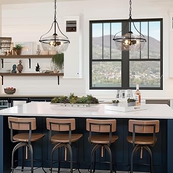 KSANA Black Glass Chandelier, Modern 3-Light Pendant Lighting Fixture for Dining Room, Kitchen, and Bedroom