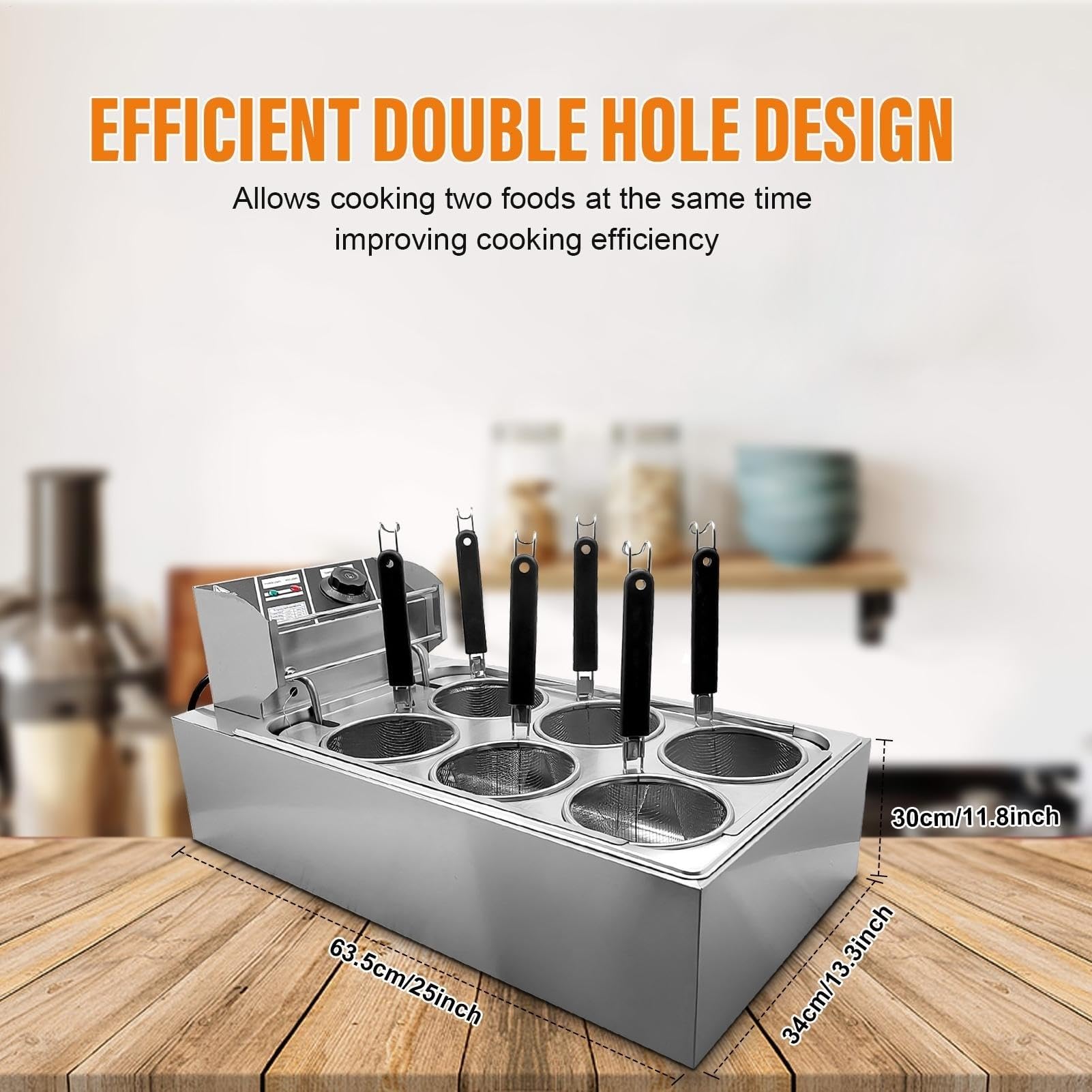 Macchina per la Cottura di Noodles Professionale, friggitrice elettrica con Filtro per Noodles e cestello Rimovibile, cuocipasta Elettrico da Tavolo con Controllo della Temperatura(6 Holes)