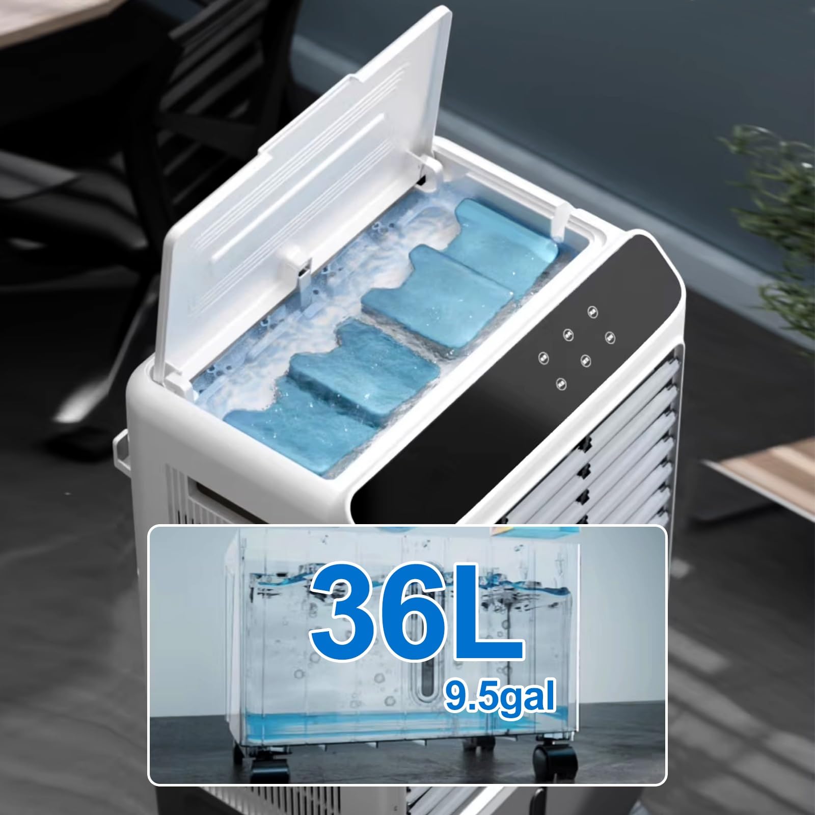 Climatiseur Mobile,Refroidisseur d'air évaporatif Portable avec réservoir d'eau de 40 L, Ventilateur et humidificateur 3 en 1 pour Chambre, Maison et Bureau