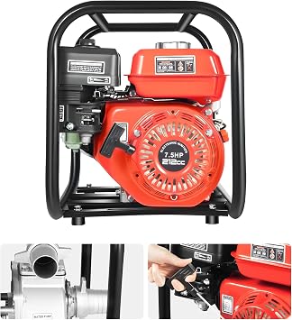 2 Inch Gas Water Pump, 7.5HP 4-Stroke Gas Powered Trash Pump, 918ft3/h High Flow Gasoline Transfer Pump for Farm Irrigation, Fire Rescue, Drainage