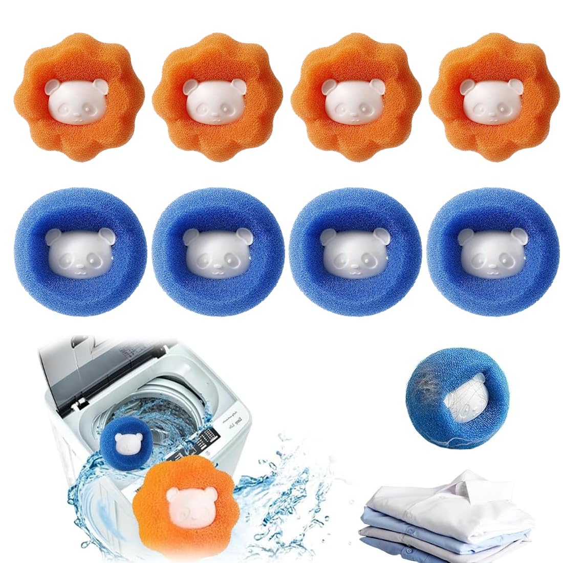 WeddHuis 8 Piezas Bolas Atrapa Pelos para Lavadora, Reutilizable, Anti-Enredo, Quita Pelos de Mascotas, Colector de Pelo para Lavadora, Pelusas, Depilador de Mascotas, Lavadora, Bola de Lavado