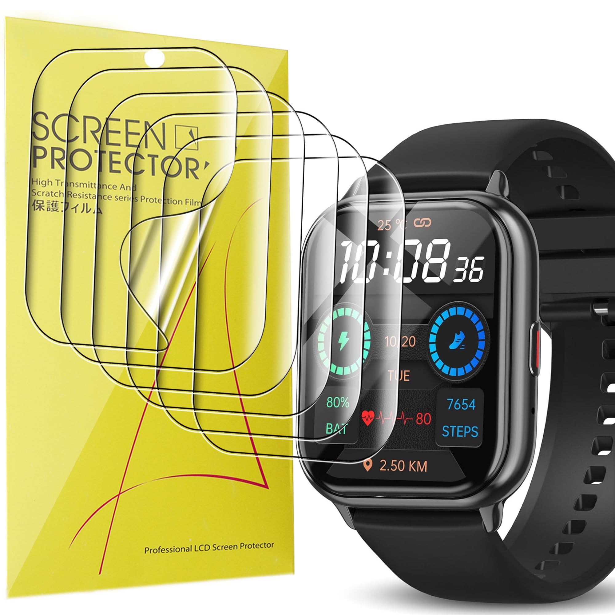 Compatible with QONBINK Smartwatch Screen Protector, Lamshaw Full Coverage TPU Clear Film Compatible with QONBINK T17F Smartwatch-1.83 Inches (TPU-6 Pack)