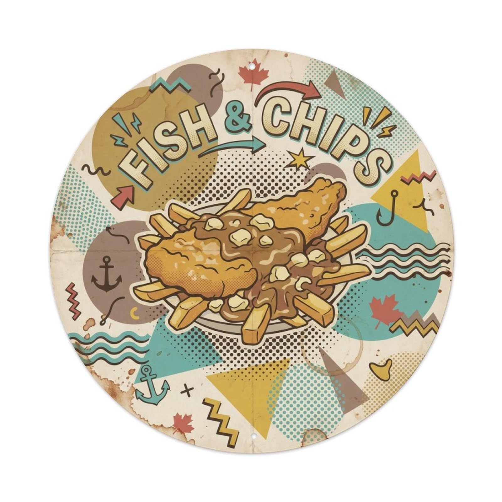 Market Food Seafood Chips Canada Travel Colorblock Pop Metal Tin Sign