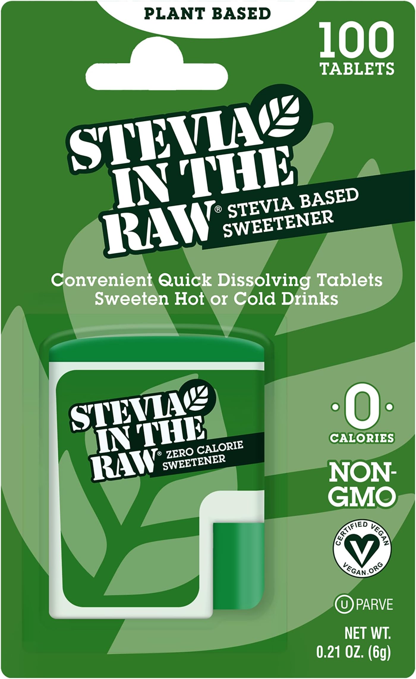 Stevia In The Raw Stevia Sweetener Tablets, 100 Ct, Zero Calorie Stevia Sugar Substitute, No Erythritol or Artificial Flavors, Vegan, Gluten Free, Kosher, Low Glycemic Index