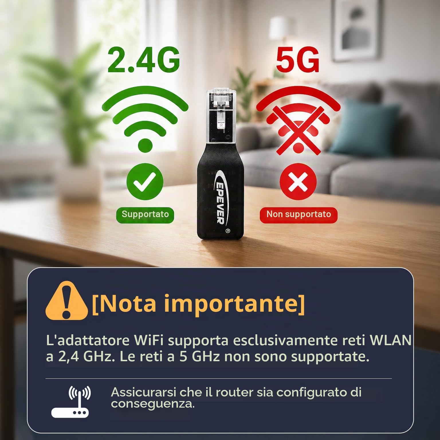 EPEVER® Adattatore WiFi 2,4 GHz RJ45 D – Modulo WLAN per il monitoraggio di regolatori MPPT e PWM tramite app SolarGuardian