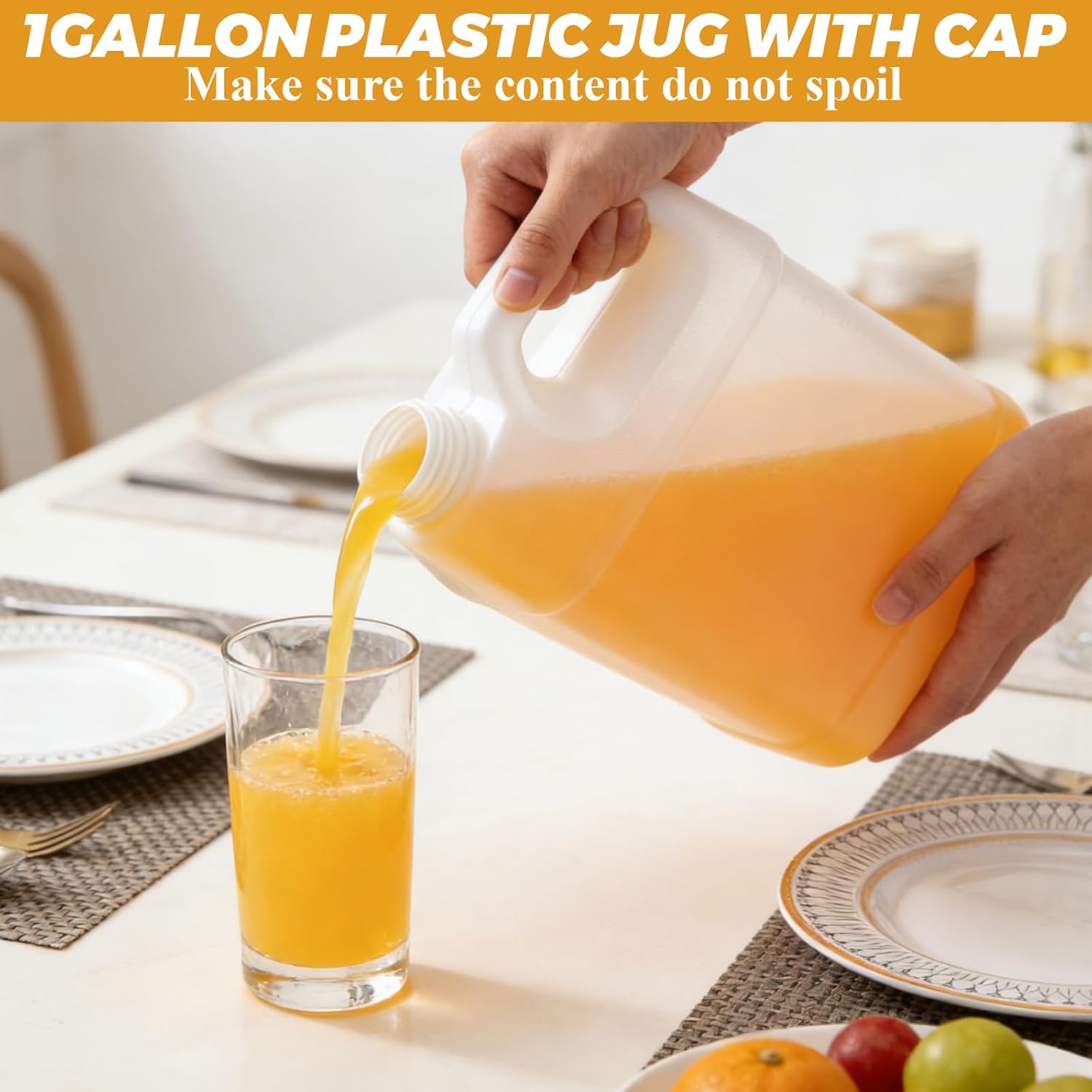 DAJAVE 3 Pack 1 Gallon Plastic Jug with Lids Gallon Water Jug Storage Containers with Ergonomic Handle, Empty Gallon Jugs for Water, Sauces, Beverage, Soaps, Liquids