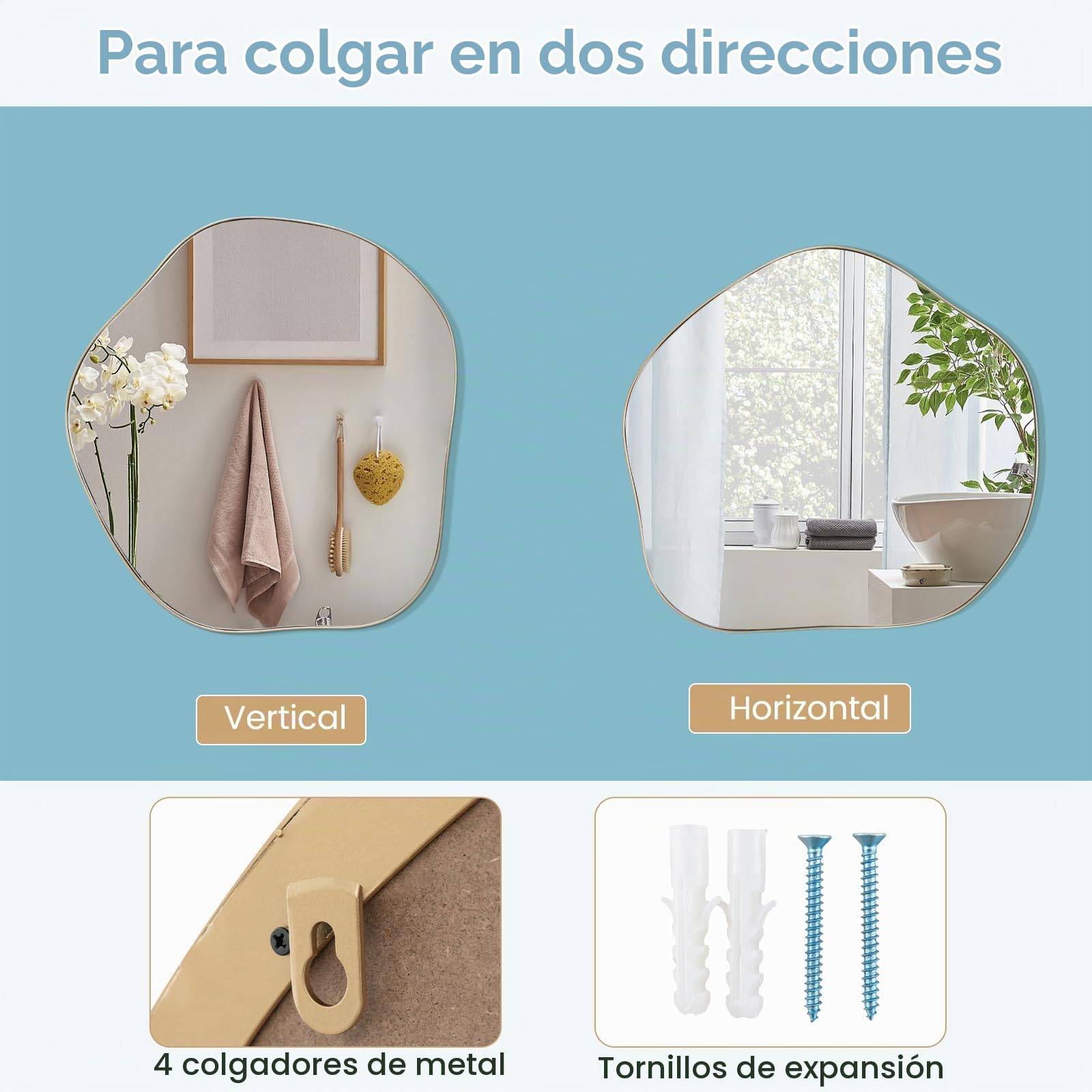 LIFEZEAL Espejo Decorativo, Irregular con Marco de Metal, Asimétrico de Tocador para Colgar en Baño o Dormitorio (75 x 70cm)