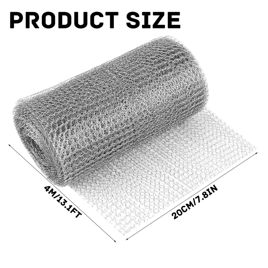 Wire Mesh for Mice Control 7.8” X 13.1Ft Hole Fill Fabric Gap Blocker Stainless Steel Wire Mesh Roll Flexible Stretchy Fabric DIY Kit for Garden House Rodent