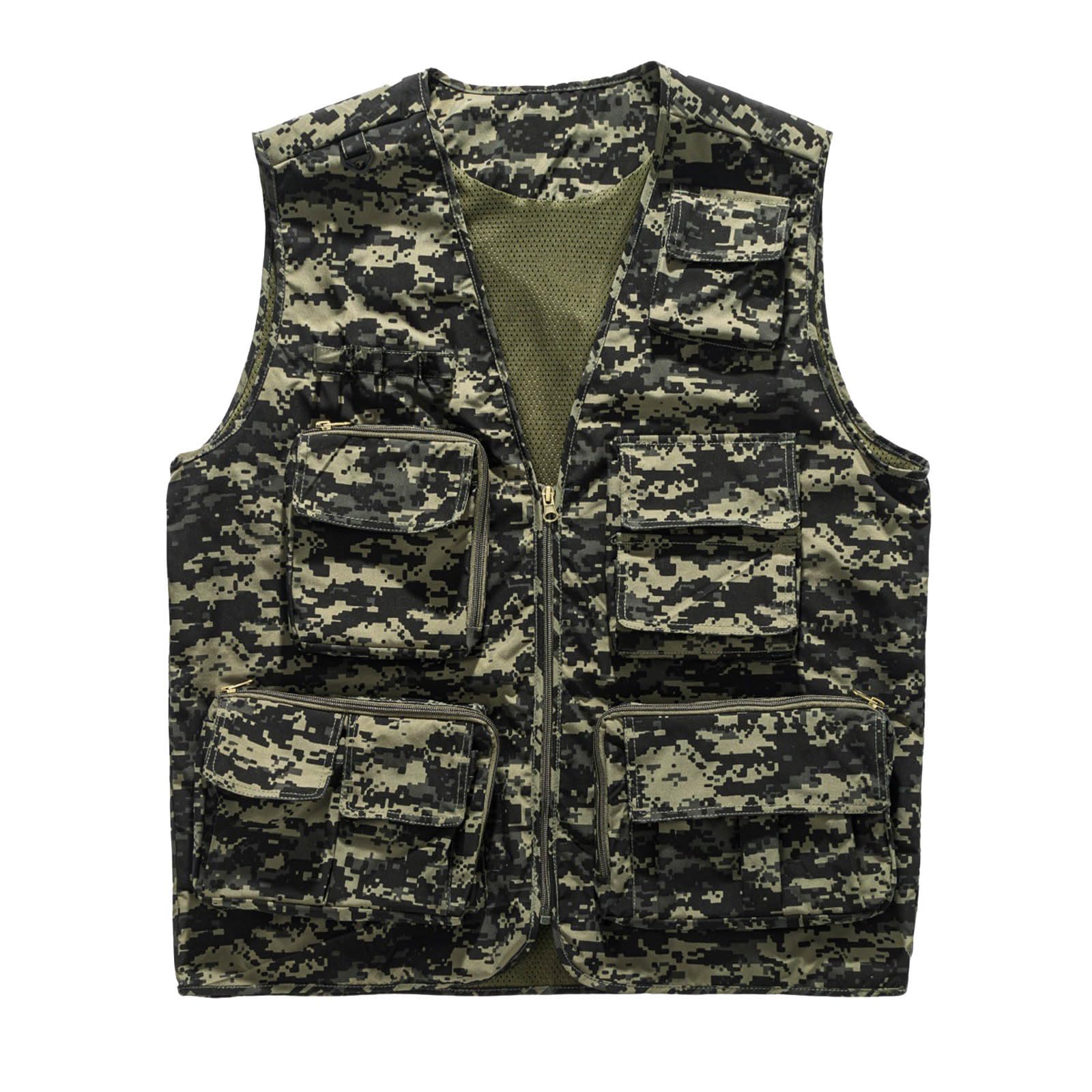 Chaleco de pesca de camuflaje para hombre con multibolsillos transpirable 5