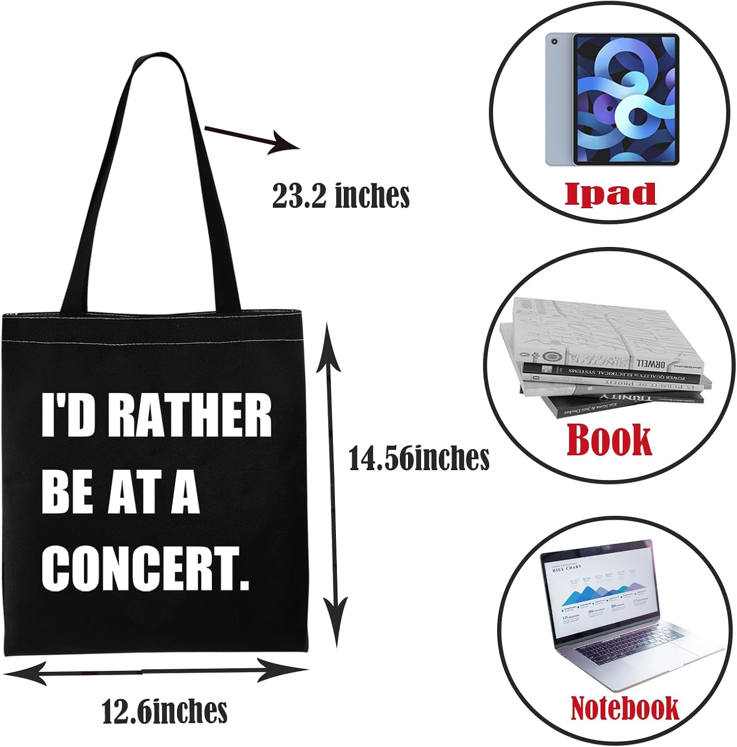 PWHAOO Music Concerts Tote Bag - I'd Rather Be At A Concert Gift For Music Lovers
