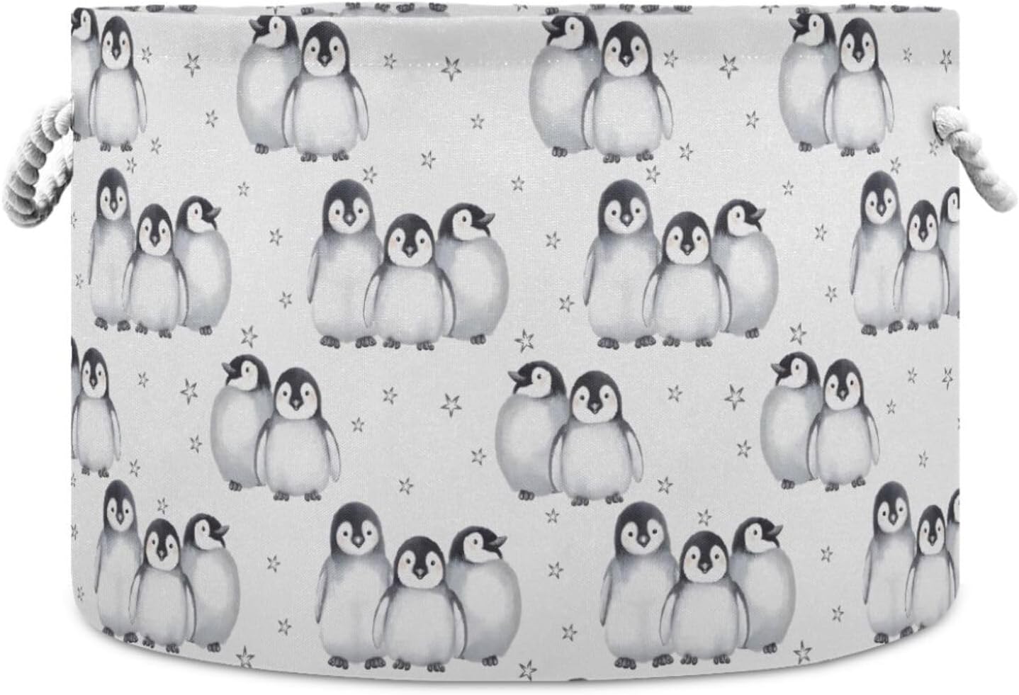 ALAZA Penguin Storage Basket Penguin Basket Large Penguin Storage Basket Round Clothes Hamper Bin Canvas Organizer Box Cotton Rope Collapsible Bucket