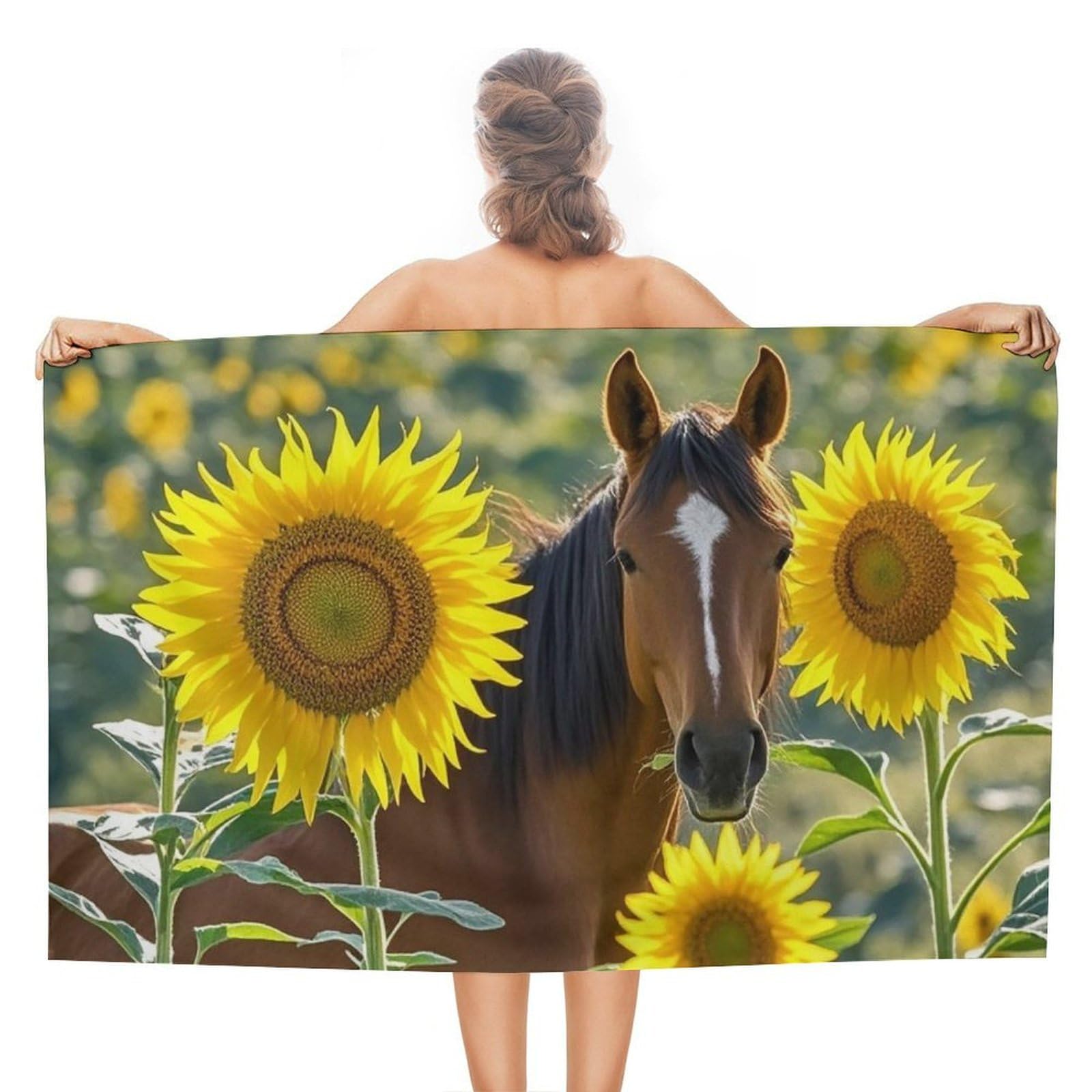 asbwuo Horse and Sunflower Beach Towels Extra Large Quick Dry Absorbent