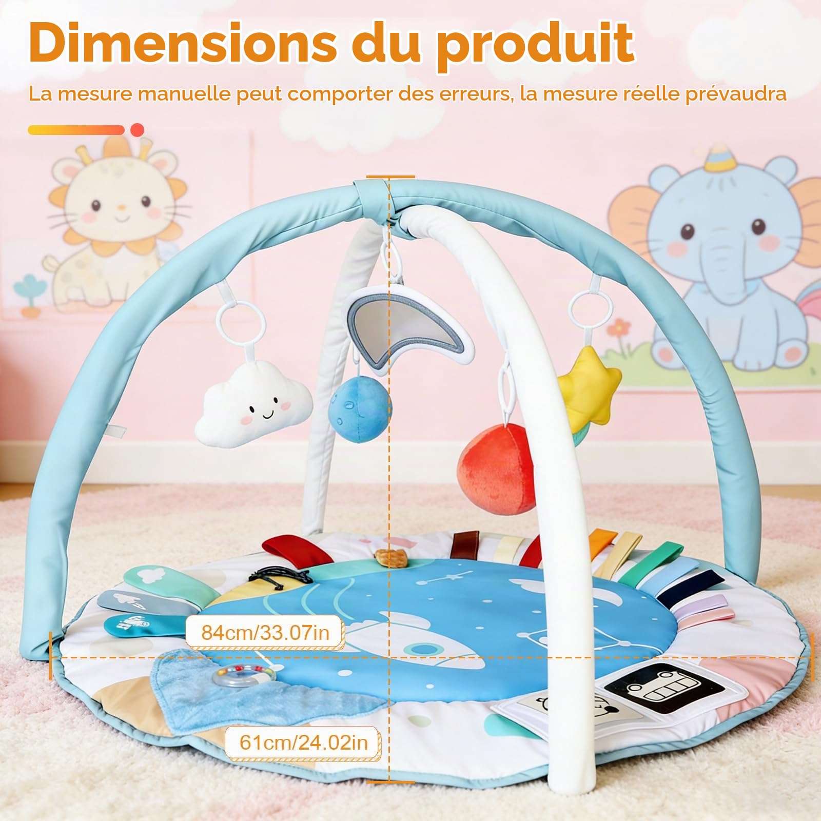 LabTEC Tapis d'éveil pour bébé, tapis d'activités, avec 5 zones de développement et 5 jouets sensoriels amovibles pour stimuler la motricité et le développement sensoriel (bébés de 0 à 18 mois)