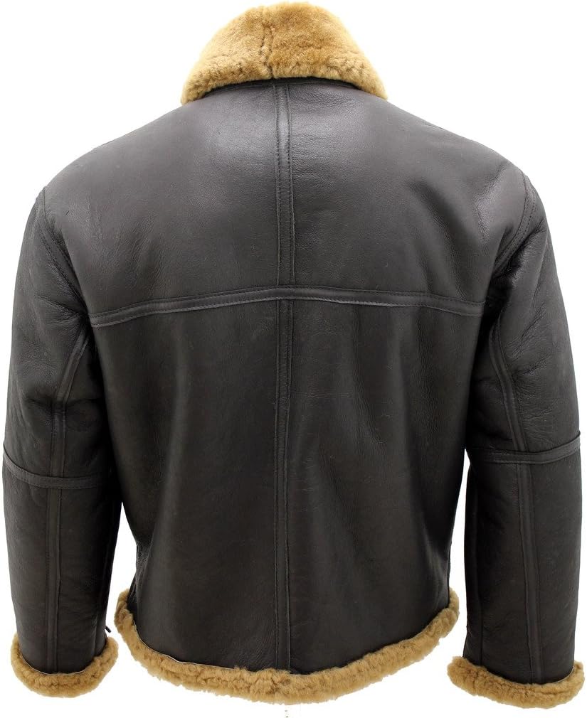 Infinity Men’s Brown RAF Real Shearling Sheepskin Flying Leather Jacket - Image 5