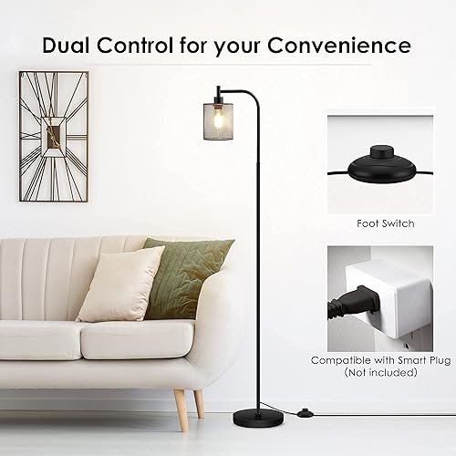 Miniatura 7 de BoostArea Lámpara de pie industrial, lámpara de pie con pantalla colgante de malla de hierro, bombilla LED de 6 W, lámpara de pie de granja de metal