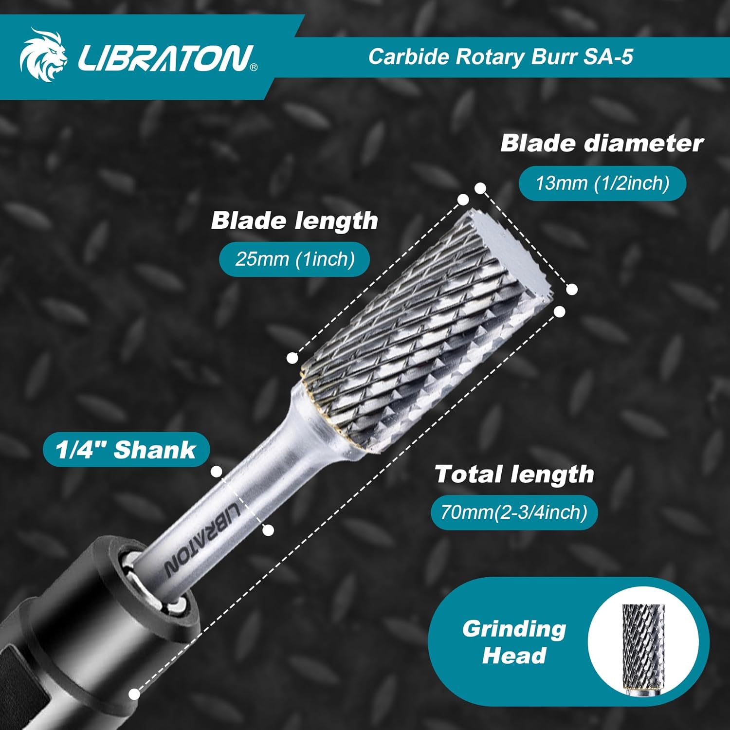 Libraton Carbide Burr Bit SA-5, Double Cut Die Grinder Bits 1/4" Shank, Tungsten Carbide Burr Set for Metal Steel, Deburring Carving Polishing, Rotary Tool Bits Protective Storage Case
