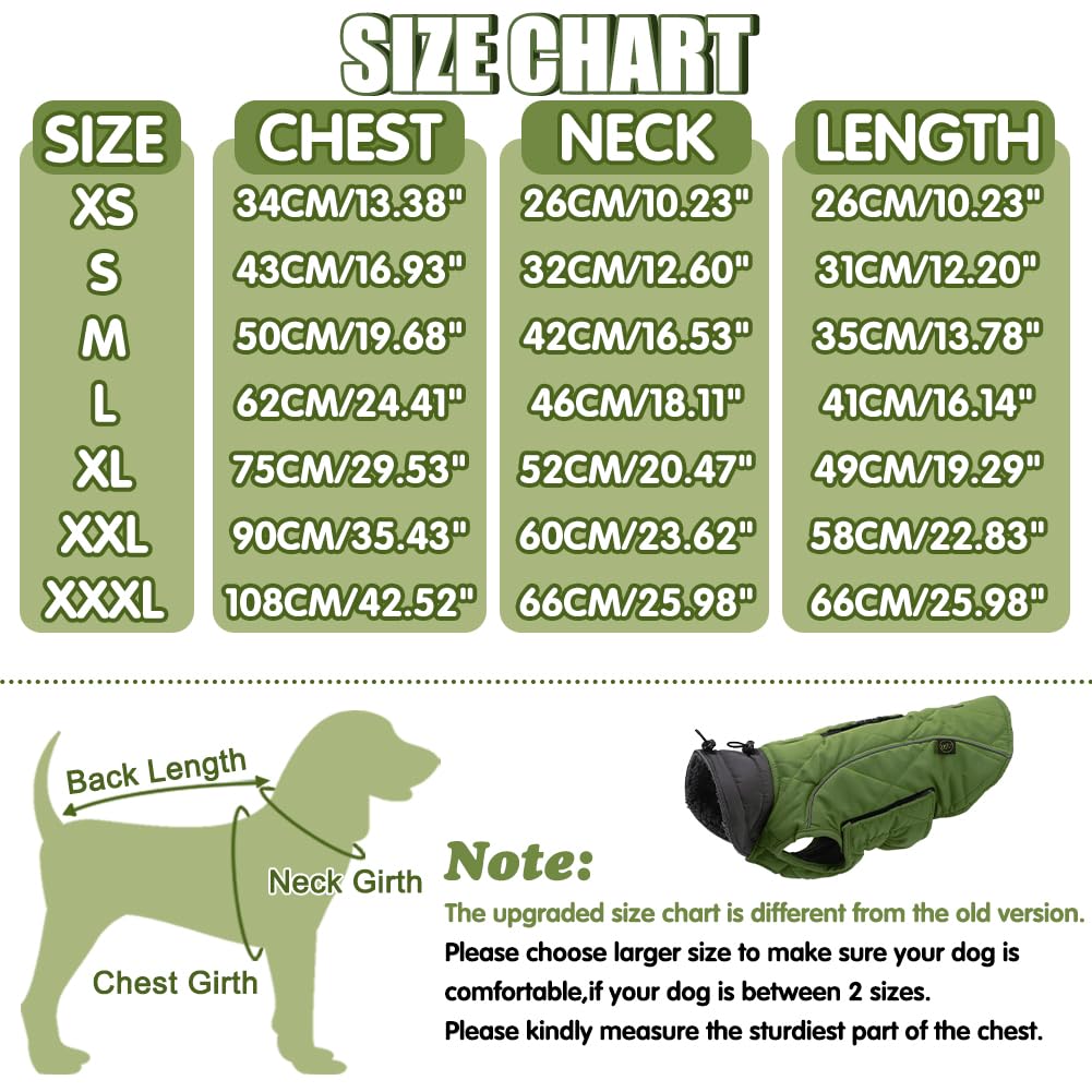 EMUST Abrigo para perros de invierno, ropa gruesa para perros medianos Boy, abrigos para perros de invierno con orificio para arnés, abrigos para perros para clima frío, verde, M