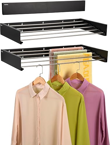 Estante de secado de ropa montado en la pared, retráctil para baño con plantilla de pared, 5 varillas de acero inoxidable con capacidad de carga de