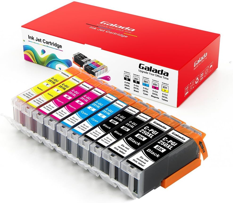 Galada Pgi-250xl Cli-251xl Ink Cartridges Replacement for Canon Pixma Mx922 Mx722 Ip7220 Ip8720 Ix6820 Mg5420 Mg5422 Mg5520 Mg5522 Mg5620 Mg6320 Mg6420 Mg6620 Mg7120 Mg7520 Printer, 10 Piece