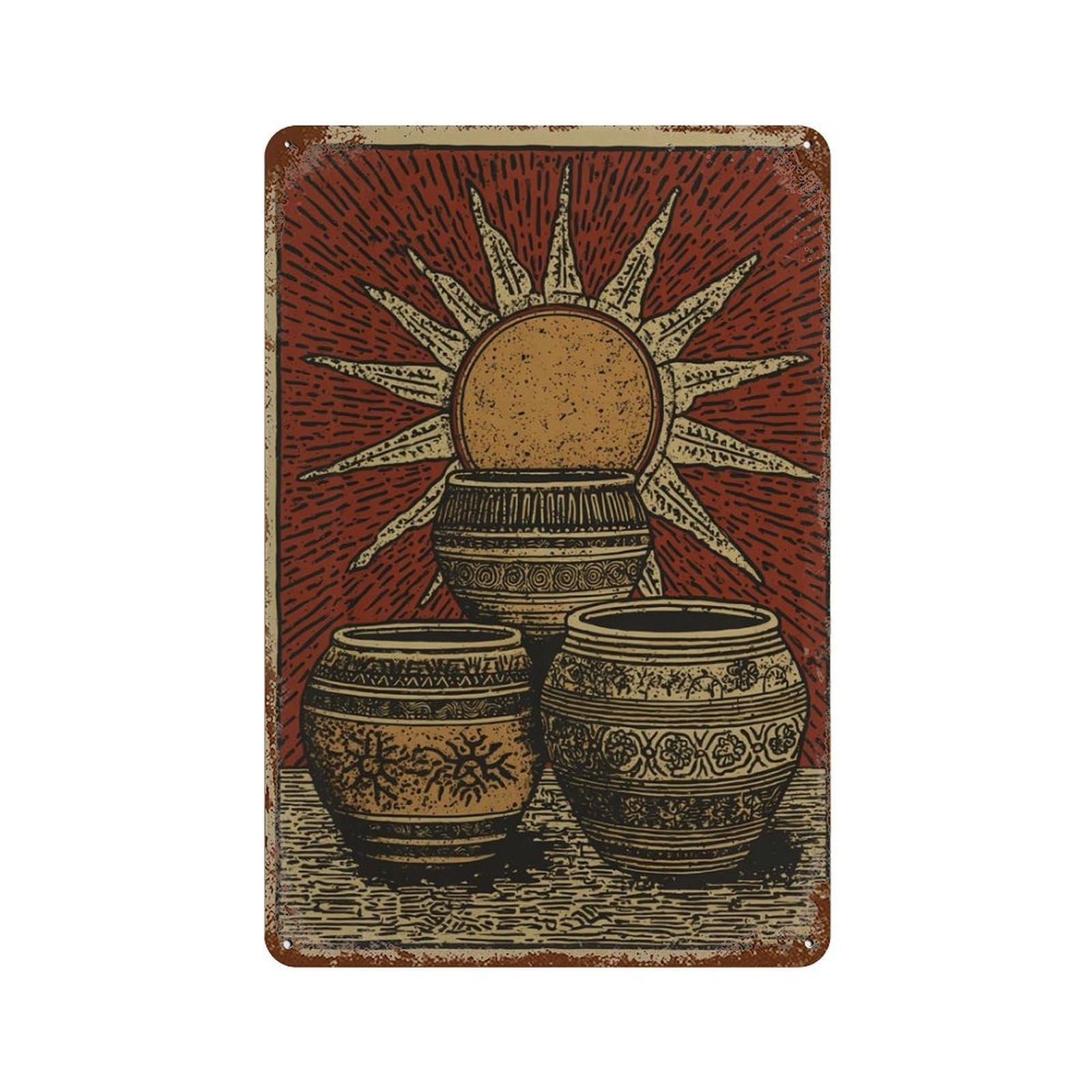 xiaoxiaoshen Southwestern Pottery Sun Face Folk Rustic Desert Wall Decor Art Metal Tin Poster Modern Home Decor Art Home Bar Shop Decorations Vintage Sign 30x20cm