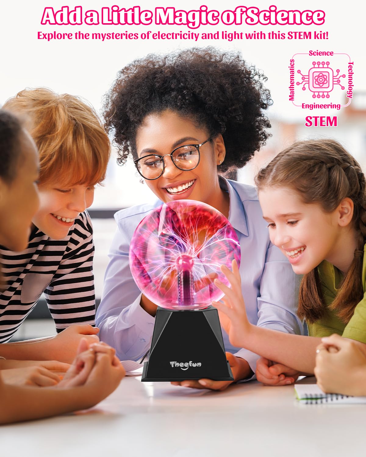 Theefun Sfera al Plasma 6 Pollici, Lampada al Plasma Magica Touch e Sound, Plasma Ball Interattivo Educativo di Fisica, Lampada Plasma Decorativa per Feste e Regalo di Compleanno (Rosso)