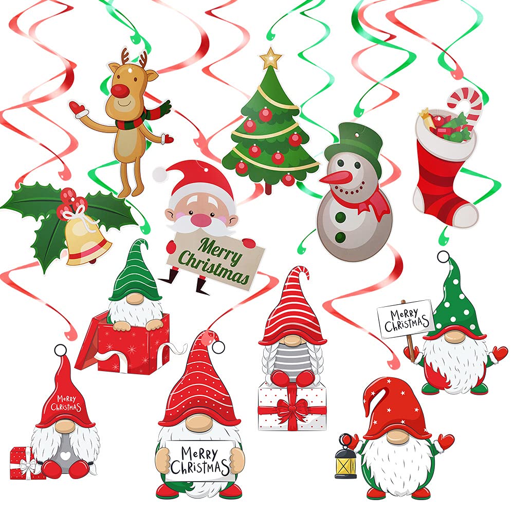 SWR Pengpen Christmas Party Decoration Supplies 12Pcs Merry Christmas Theme Hanging Swirls Red and Green Metallic Fringe Curtains Christmas Decor for Indoor Outdoor Christmas Party Supplies Xmas Decor