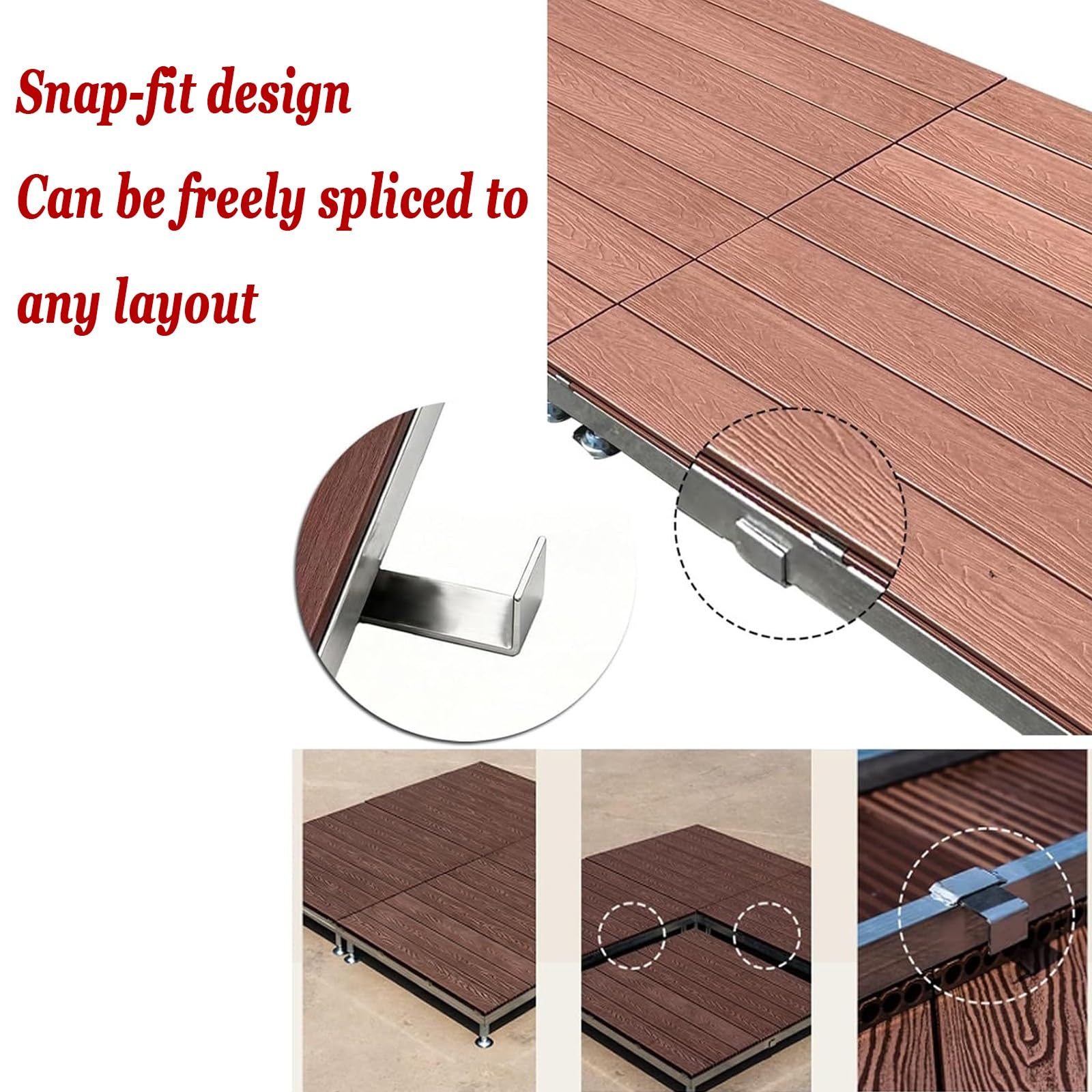 Suelo De Patio Con Plataforma De Plataforma Flotante,Plataforma | De Terraza Compuesta De Madera Modular,84x84x20cm,con Patas De Metal Ajustables,Impermeable(Teak color)