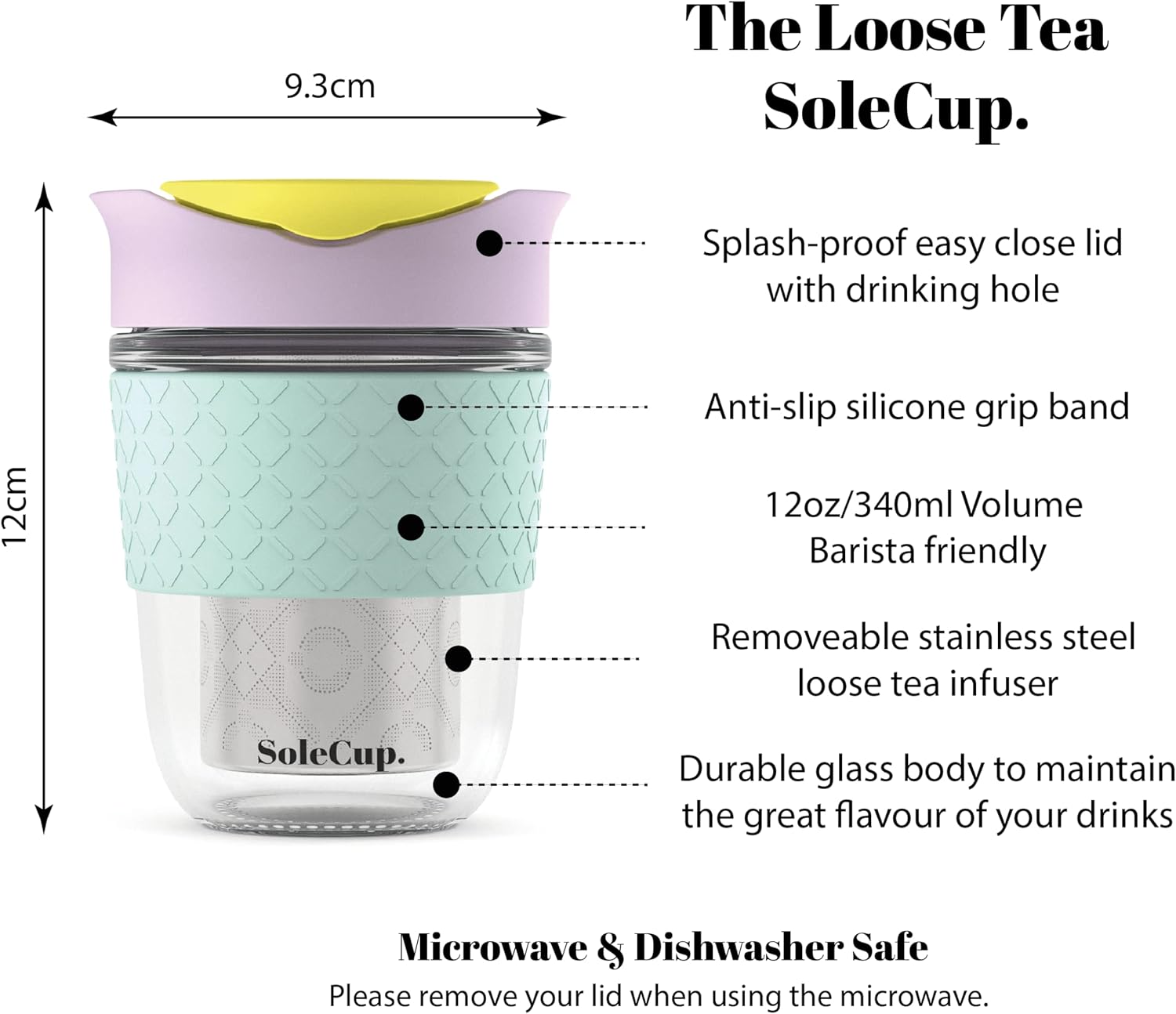 Travel Mug Loose Tea Infuser - Detachable Tea Strainer with Spillproof Lid - BPA-Free Reusable Glass Travel Coffee Cup with Silicone Band (Ice Cream, 12oz) - Image 2
