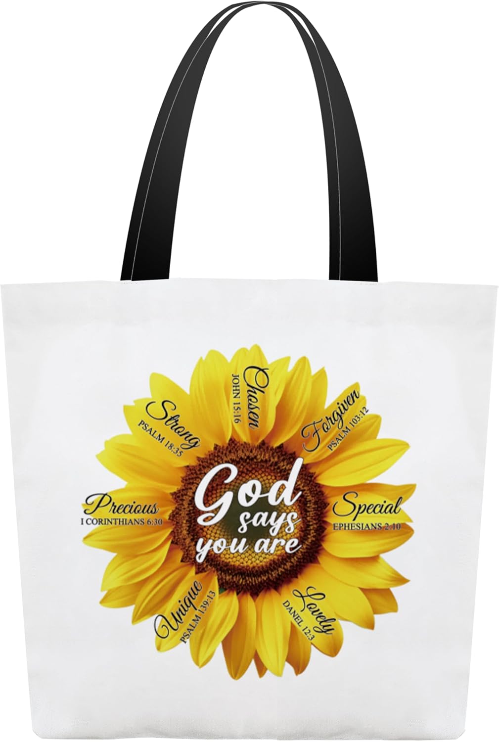 Christian Canvas Tote Bags for Women, God Says You Are Unique Themed Bible Verse Shoulder Bags, Inspirational Gift for Women Friends Colleagues, Sunflowers Reusable Shopping Bags -17