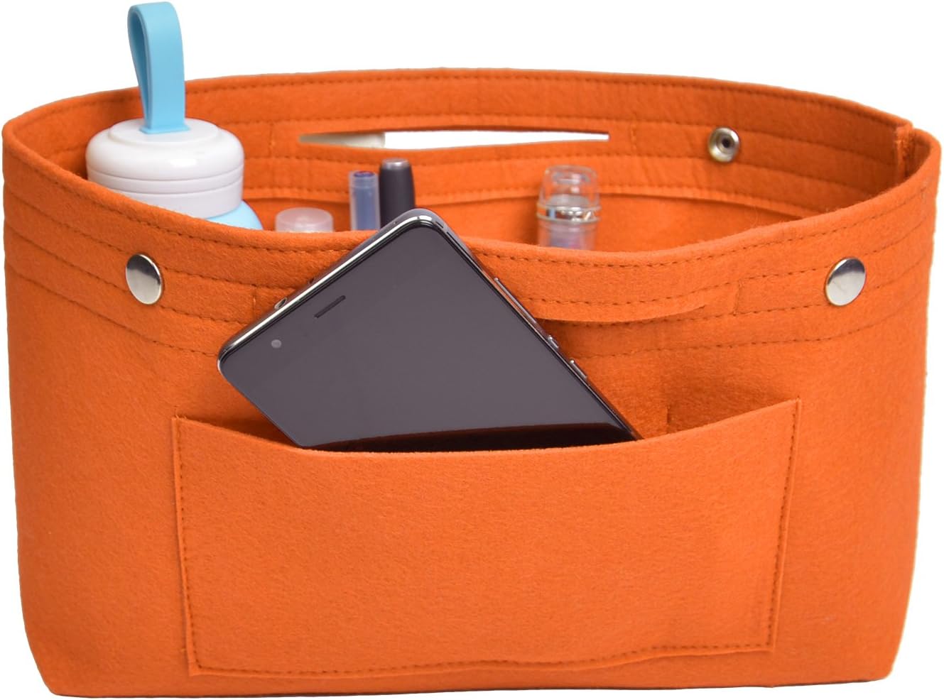 NOTAGNOTAG Felt Handbag Organizer Women's Purse Organizer Insert and Liner Travel Storage Cosmetic Pockets Bag in Bag Cosmetic Pouch Diaper Bag Organizer, 2 Sizes, 8 Colors (L, Orange)
