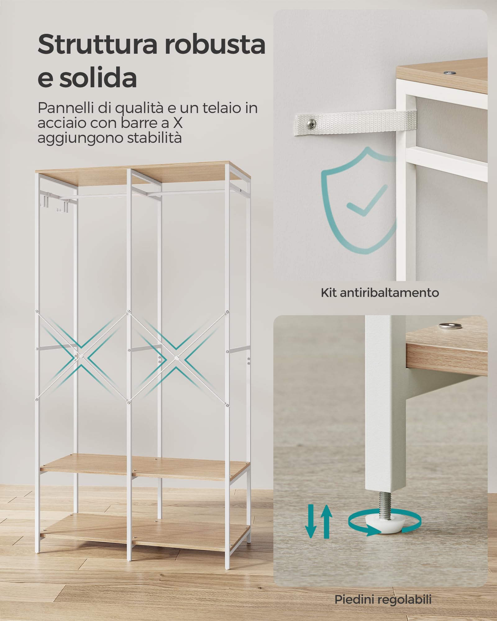 Armadio Pieghevole SONGMICS 180cm - Guardaroba Portatile Con Ripiani E Appendiabiti - Foto 6