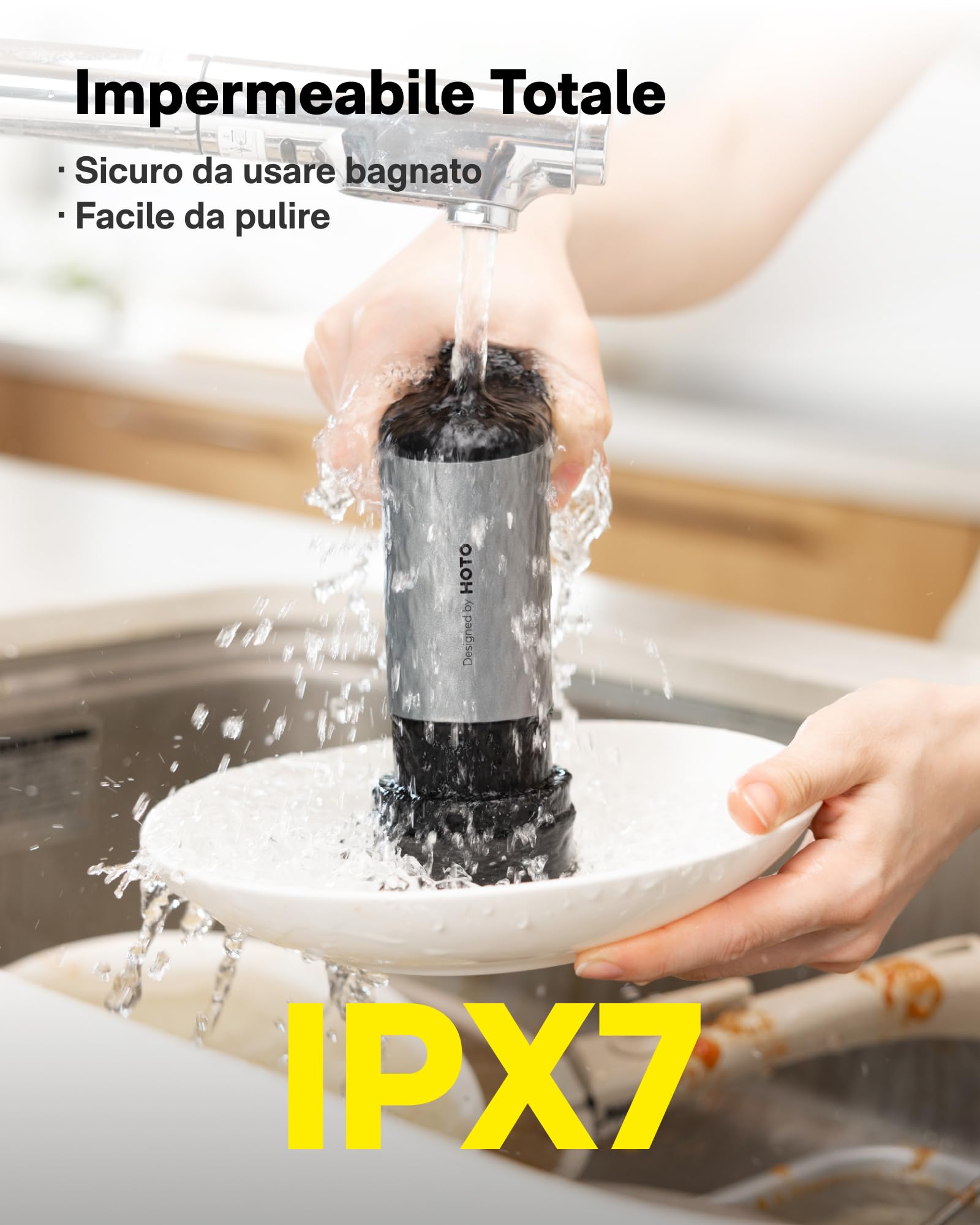 HOTO Grip™ Spazzola Rotante Pulizia Casa, Spazzola Elettrica per Pulizia IPX7 Impermeabile, Leggera (0.29 kg), 6 Testine, per Cucina, Piatti, Pentole, Griglia, Piano Cottura, Piastrelle