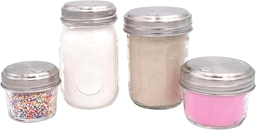 Miniatura 6 de Tapas de acero inoxidable para dispensación de azúcar, estilo retro, para tarros Mason (paquete de 2, boca ancha)