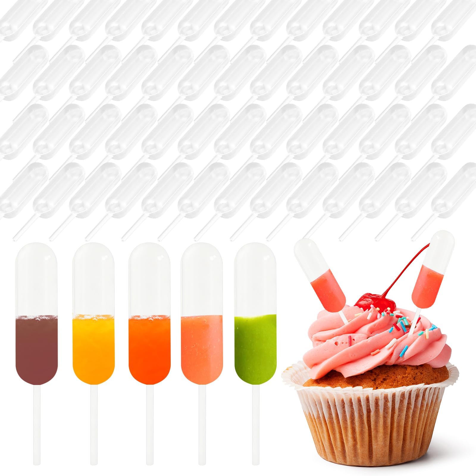 100 pcs Pipette Dropper, Cake Accessories for Dessert Decorating and Kitchen Measuring, 4ML Capacity Pipette for Baking and Crafts, Droppers for Sauce Injection and Glaze Application-image-43