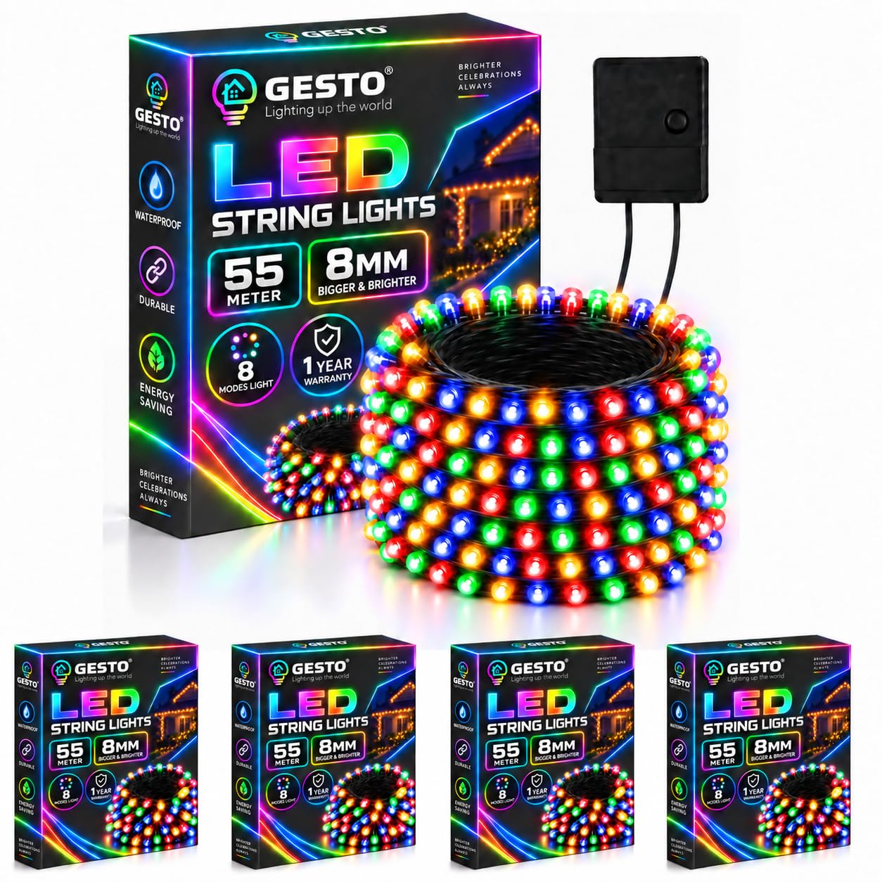 Gesto 55m LED String Lights - Multicolor & 8 Modes -13