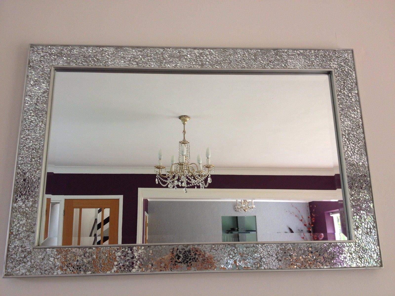 Deenz Silver Crackle Mirror Mosaic Beveled Frame Glass 90X60cm Living Lounge Wall Hall