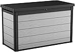 Keter Denali 200 Gallon Resin Large Deck Box with Double Wall 20mm Panels - Paintable and Drillable-Organization and Storage for Patio Furniture and Outdoor Items, Grey & Black