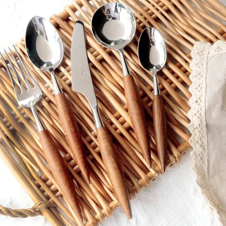 チーク材　カトラリーセット　木製　ステンレス Amazon.co.jp: ローズウッドハンドルカトラリー7点セット